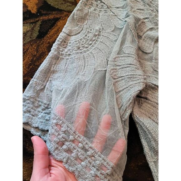 Rebellion Again Sheer Lace Kimono Duster Boho Festival Mint Green Women's Large - Picture 5 of 6